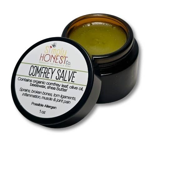 Comfrey Salve for Burns, Bruises, Wounds, Acne, Bug Bites: 1 oz amber glass jar