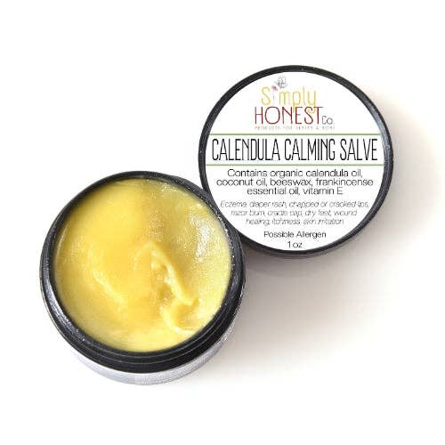 Calendula Calming Salve - Eczema, Psoriasis, Skin Irritation, Itchiness, Wound Care, Dry Skin, Dry Feet, Cracked and Chapped Lips: 2 oz amber glass jar