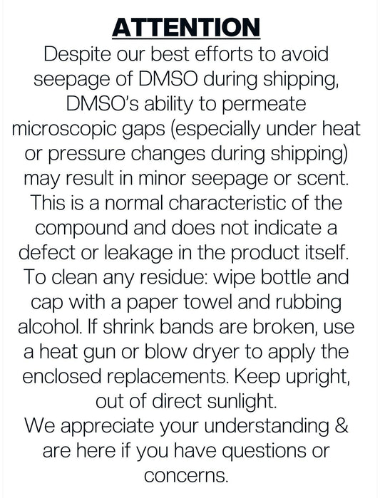 DMSO 99.995% Pure Liquid Pharma Grade, Non-Diluted, Low Odor: NO glass roller bottle / 2 oz glass bottle