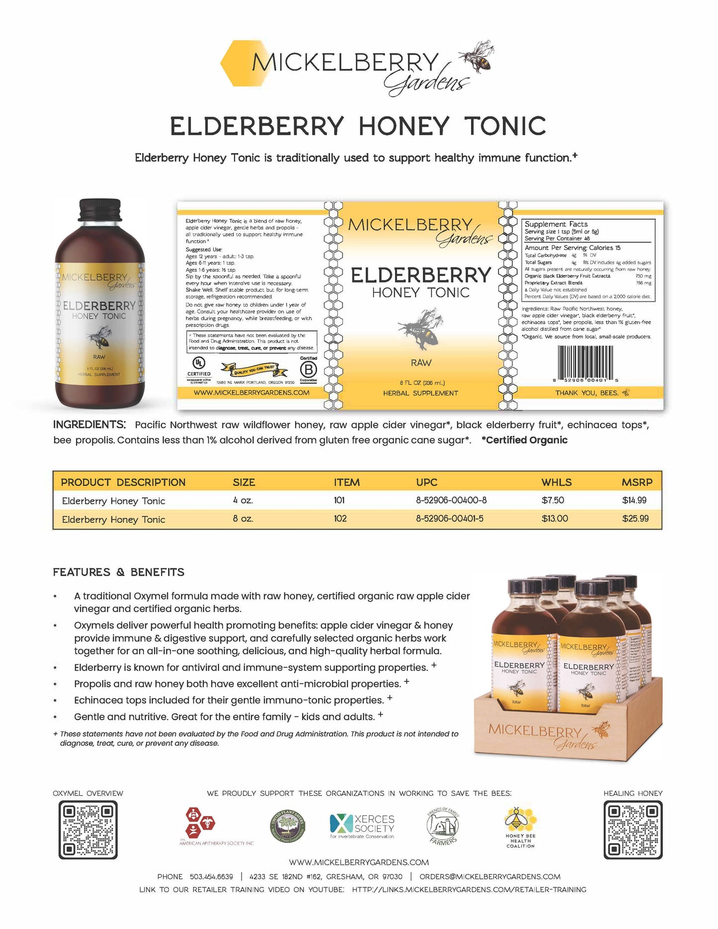 Elderberry Honey Tonic — immune support for kids and adults: 4oz