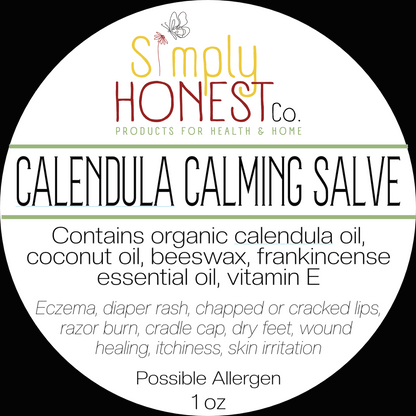 Calendula Calming Salve - Eczema, Psoriasis, Skin Irritation, Itchiness, Wound Care, Dry Skin, Dry Feet, Cracked and Chapped Lips: 2 oz amber glass jar
