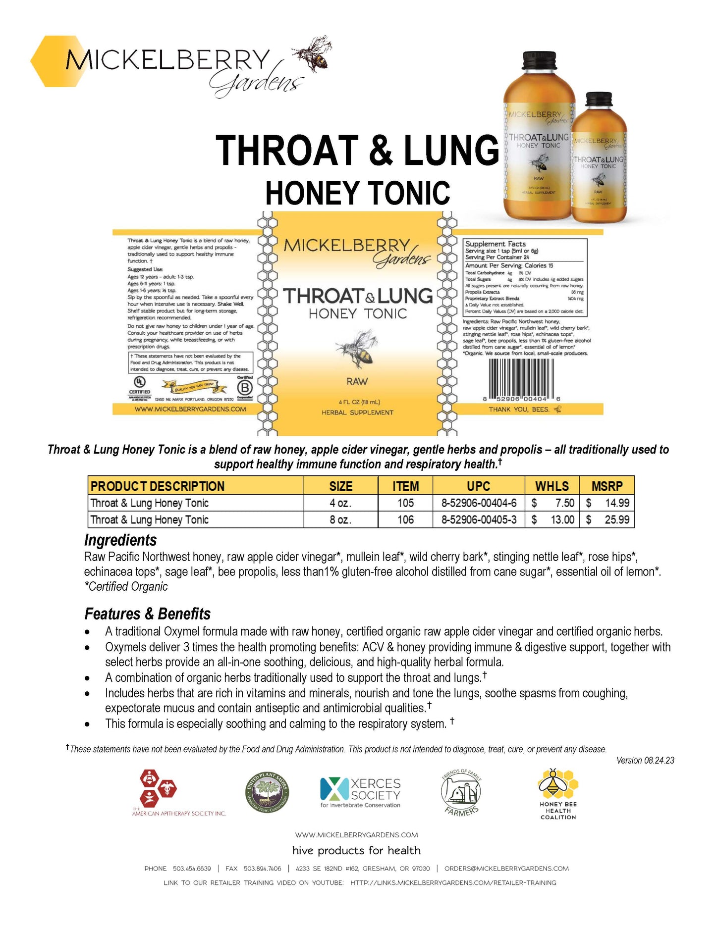 Throat and Lung Honey Tonic 4oz